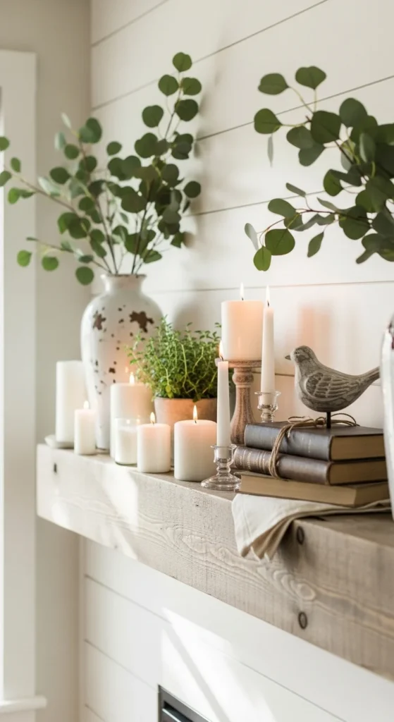 Simple Greenery on Mantels