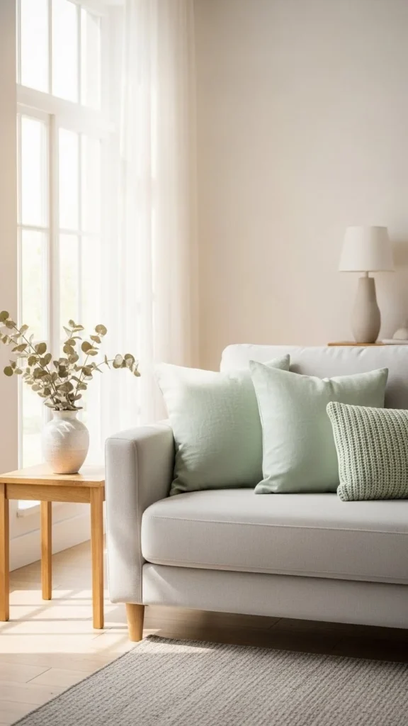 Soft Green Throw Pillows for Subtle Color