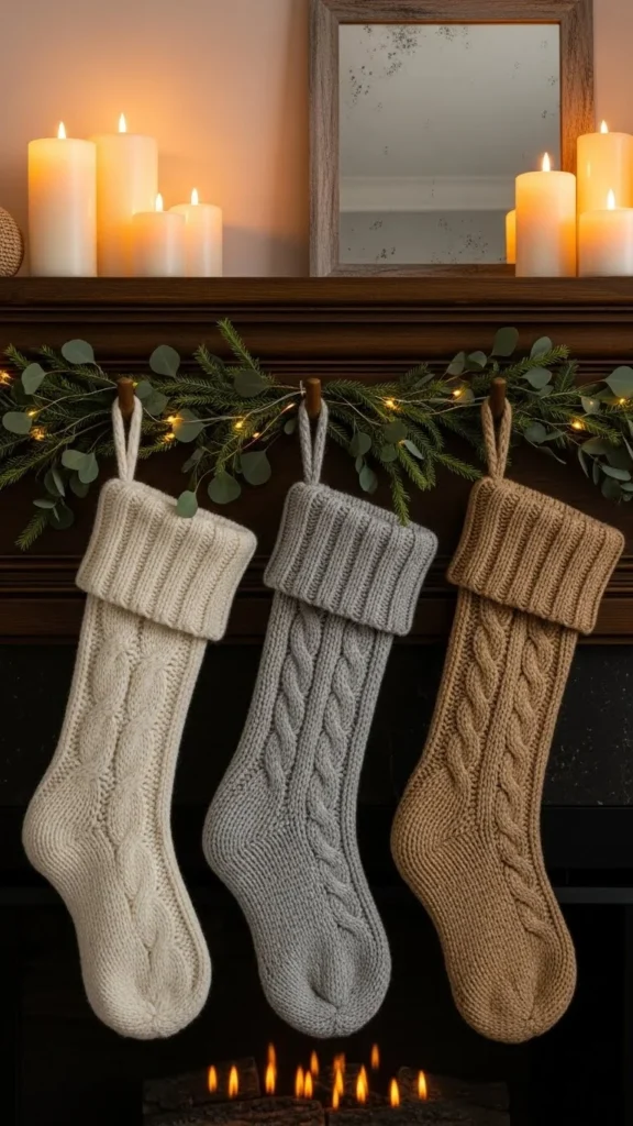 Soft Knit Stockings With Wooden Hooks