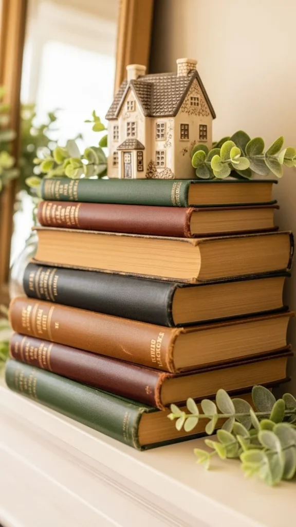 Stacked Vintage Books With Cozy Accents