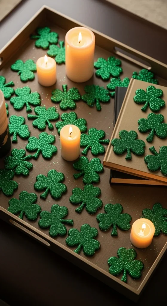 Tabletop Tray Glitter Shamrocks