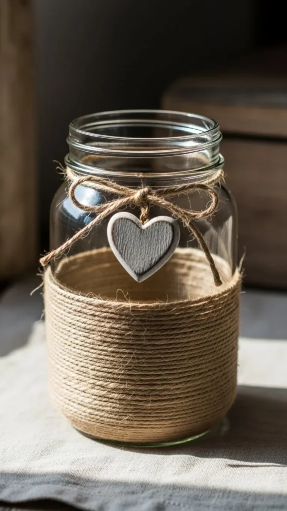 Twine-Wrapped Heart Jar