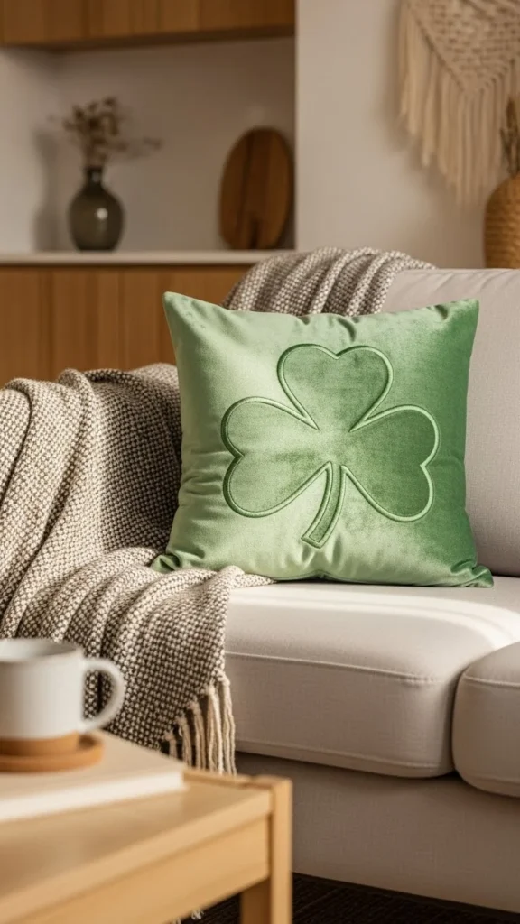 Velvet Shamrock Pillow in Soft Green