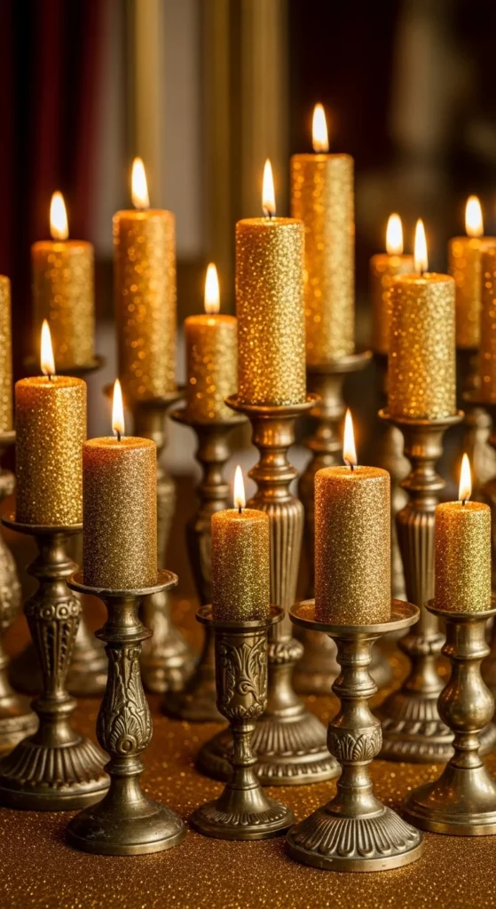Vintage-Inspired Gold Glitter Candles