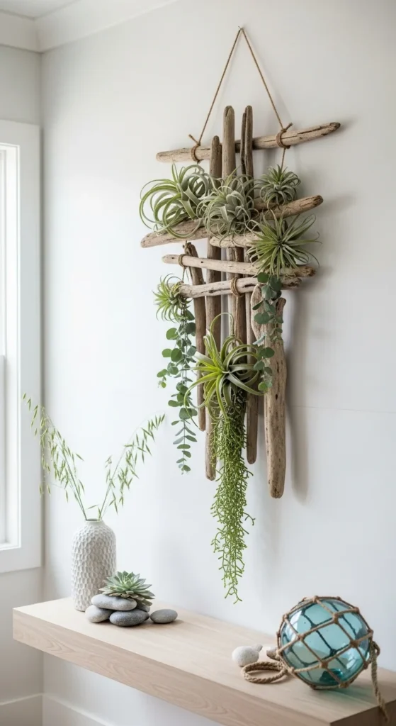Wall-Mounted Driftwood With Greenery