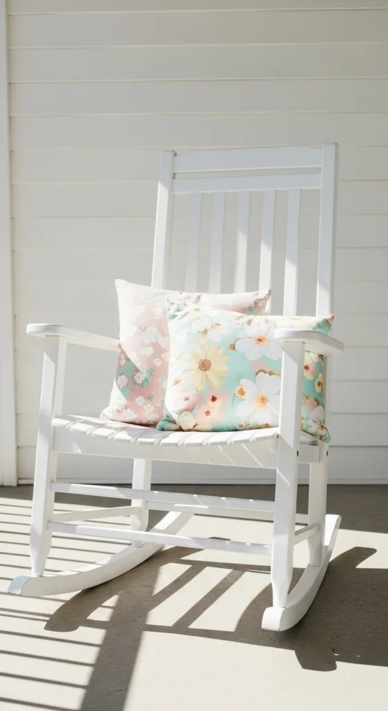 White Rocking Chair with Cushions