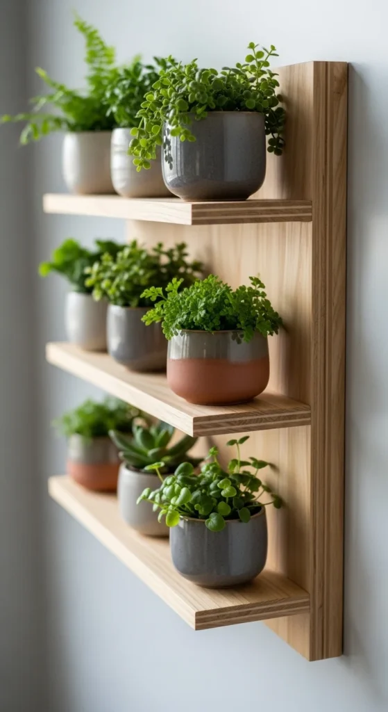 Wooden Wall Planters With Built-In Shelves