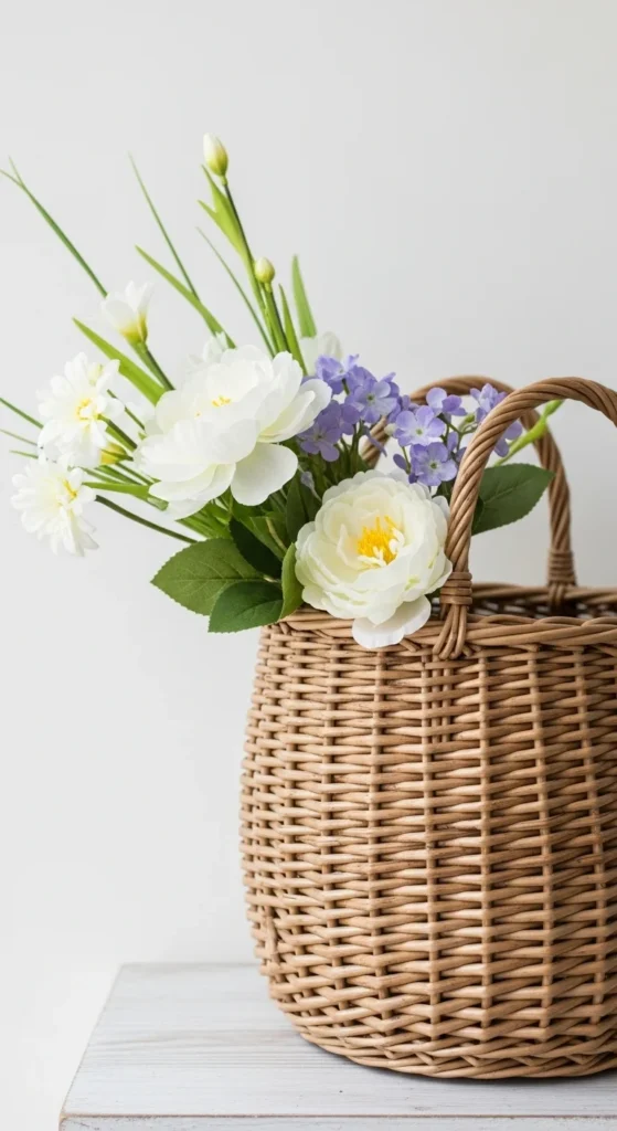 Woven Basket With Spring Florals