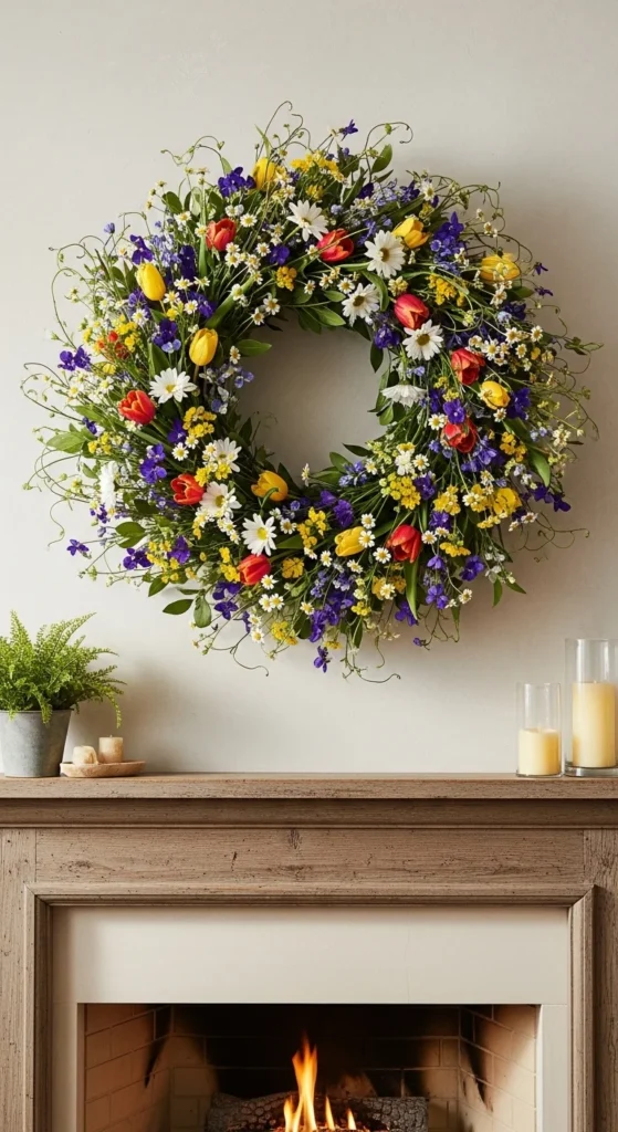 A Spring Wreath Above the Fireplace