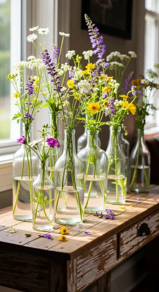 Elegant Glass Bottles with Wildflowers