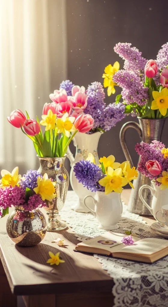 Floral Centerpieces in Vintage Vases