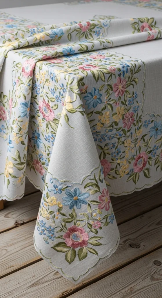 Floral-Embroidered Tablecloths