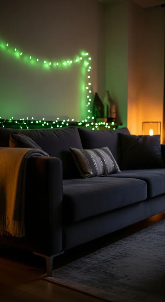 Green Fairy Lights Behind Sofas