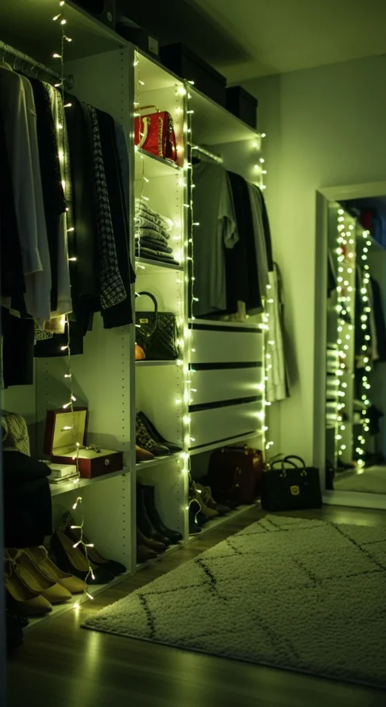 Green Fairy Lights in Closets