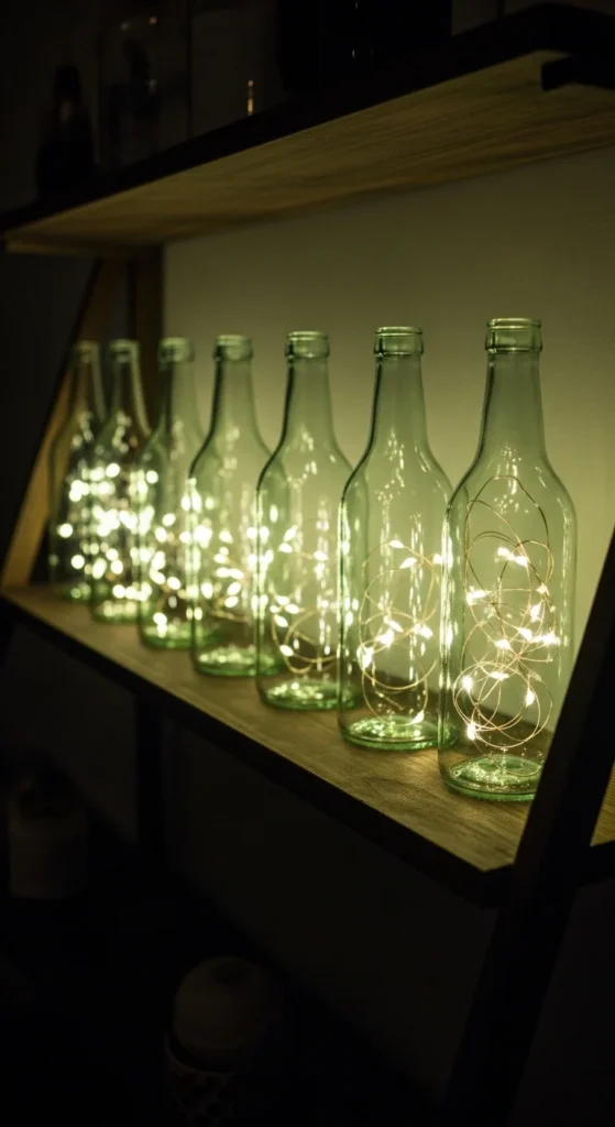 Green Fairy Lights in Glass Bottles