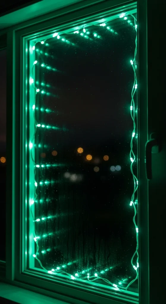 Green Lights Along Window Frames