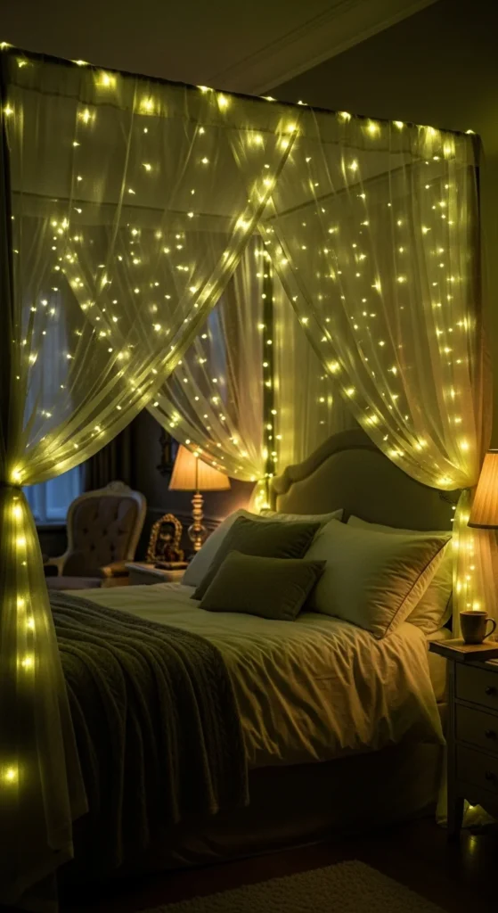 Green Lights on Canopy Beds