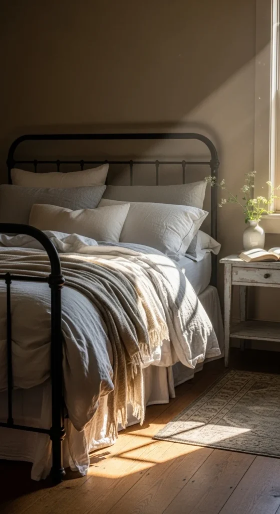 Iron Bed Frames with Linen Bedding