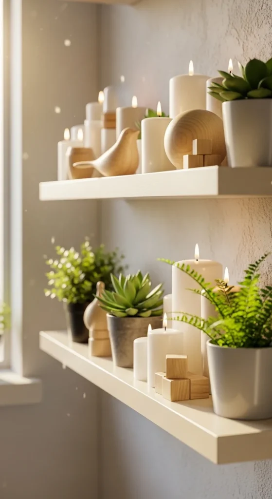 Neutral Floating Shelves with Plants