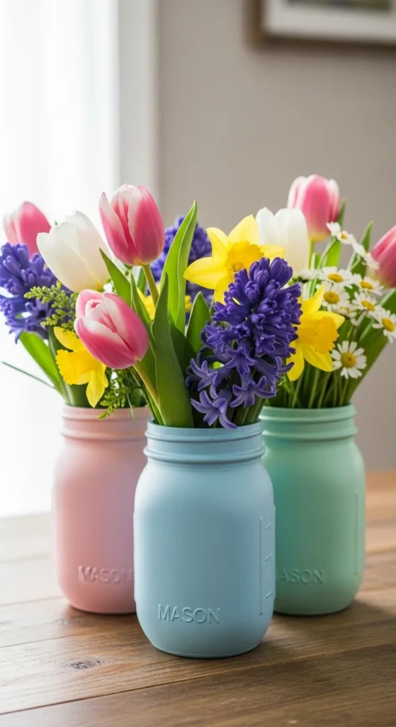 Painted Mason Jar Flower Vases