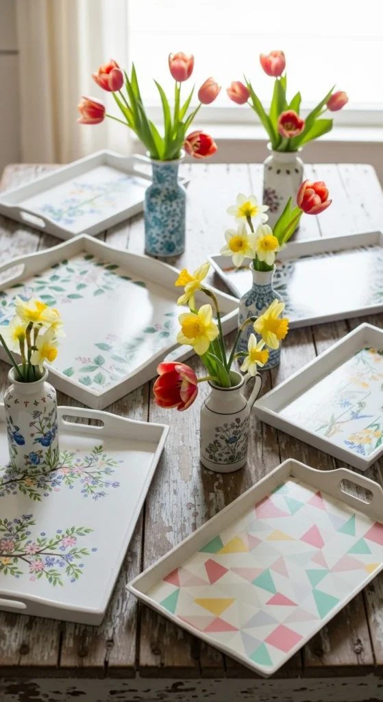 Painted Thrifted Trays for Serving