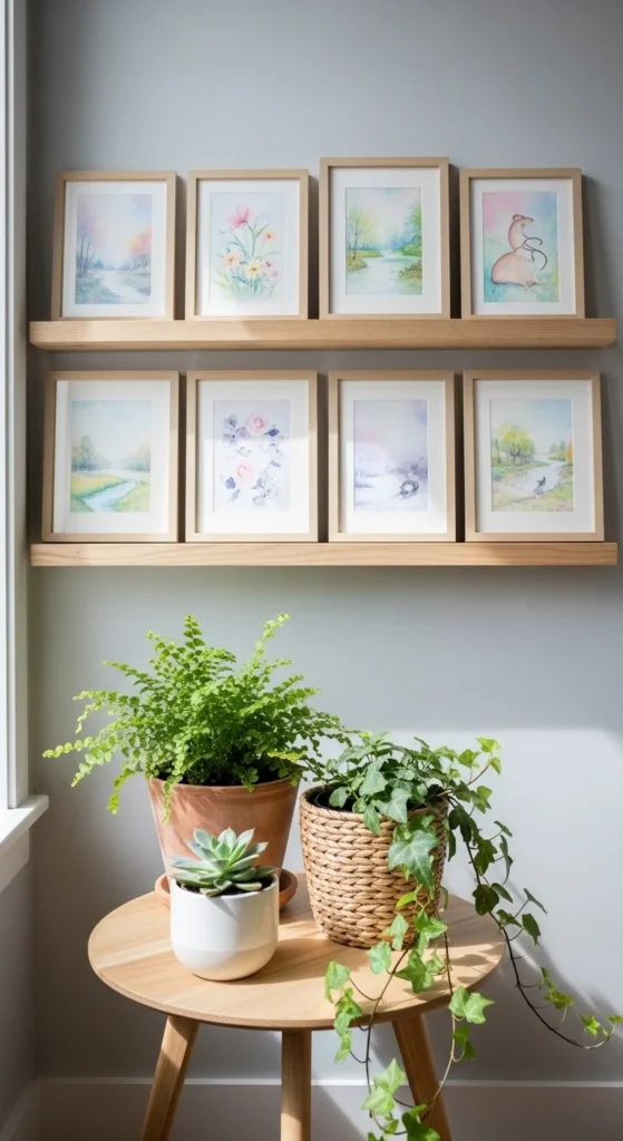Pastel Artwork on Shelves