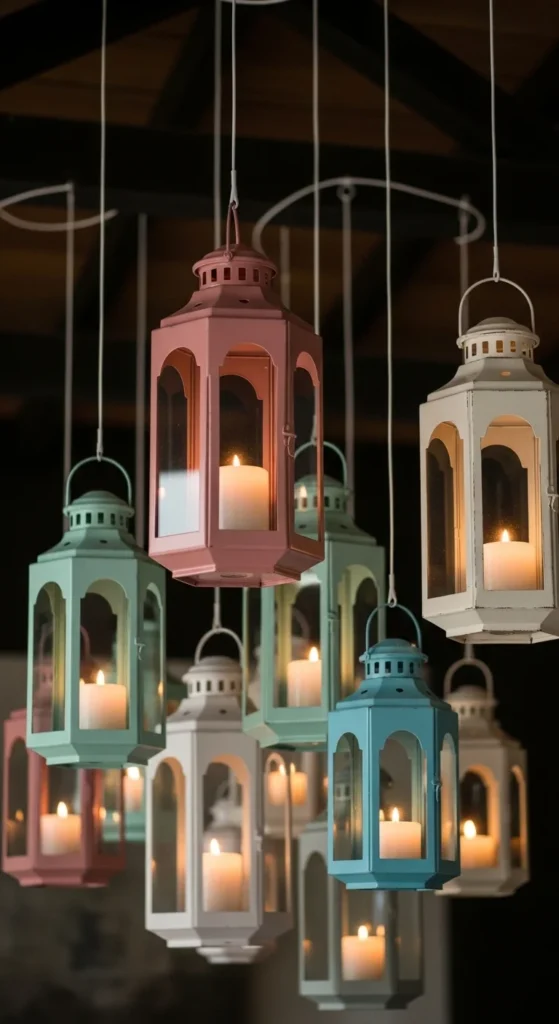 Pastel-Colored Hanging Lanterns