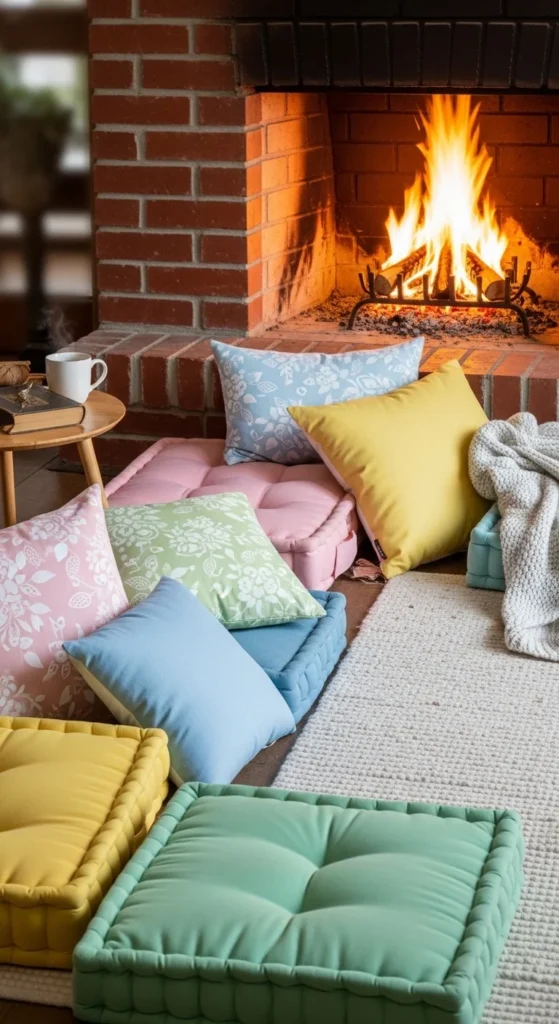 Pillow-Backed Hearth for Extra Comfort