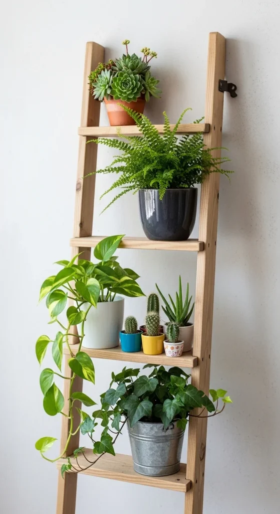 Plant Ladder with Mixed Pots