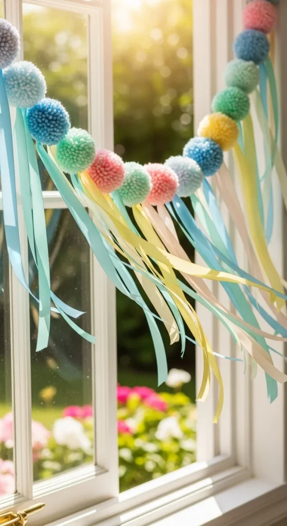 Pom-Pom and Ribbon Mix Garland