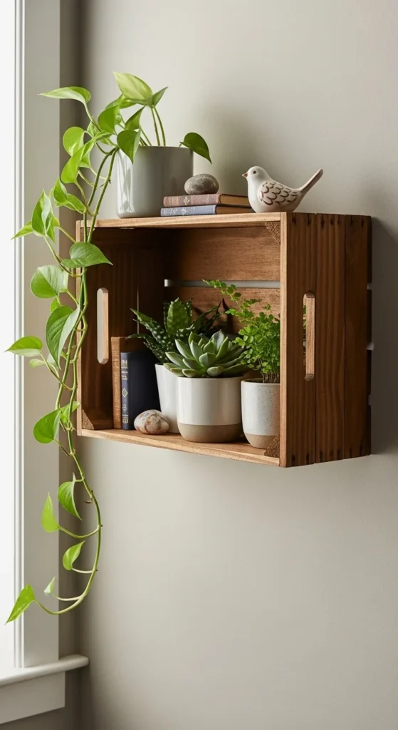 Rustic Wooden Crate Shelf