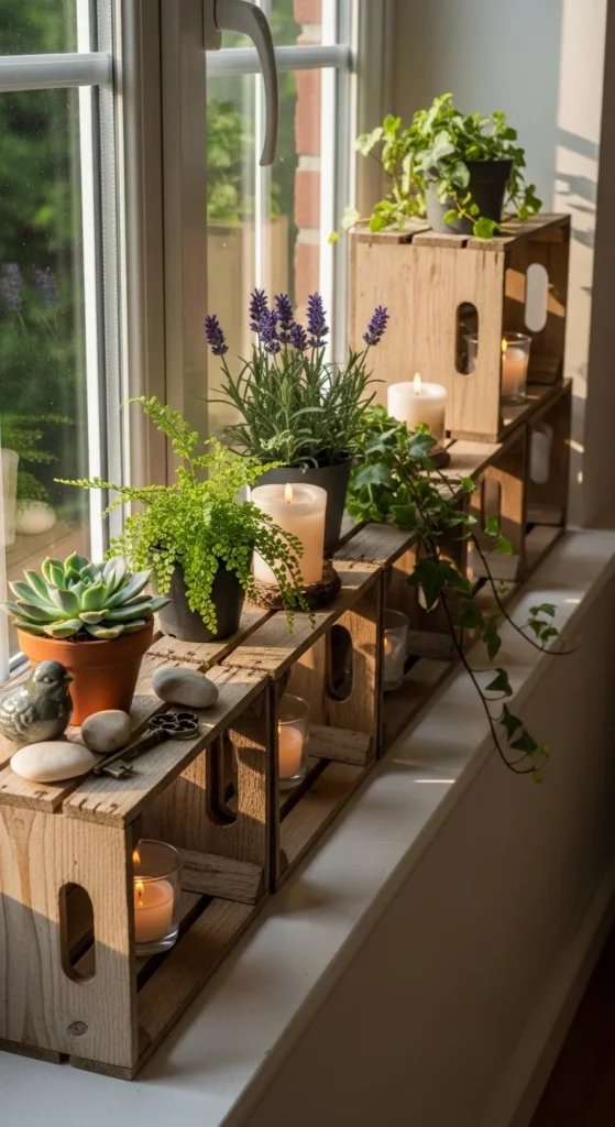 Rustic Wooden Crates on the Sill