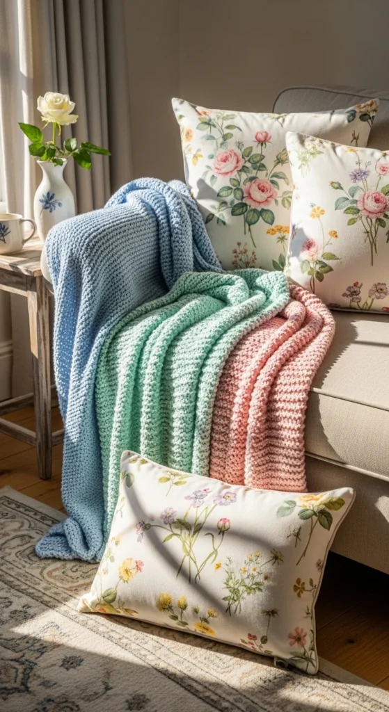Soft Knit Throws in Pastel Shades
