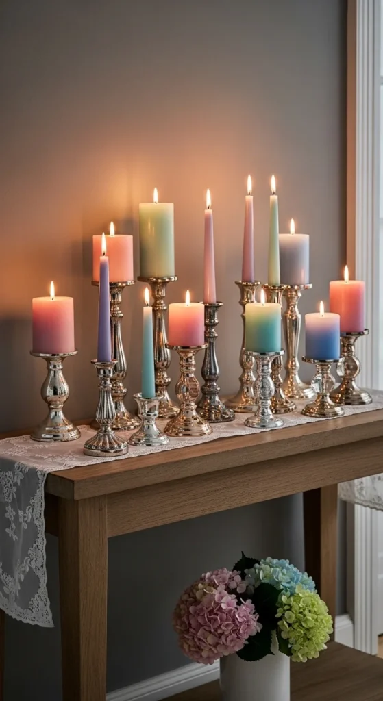 Soft Spring Candles in Elegant Holders