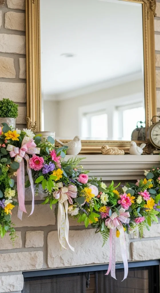 Spring-Themed Garland Over the Mantel