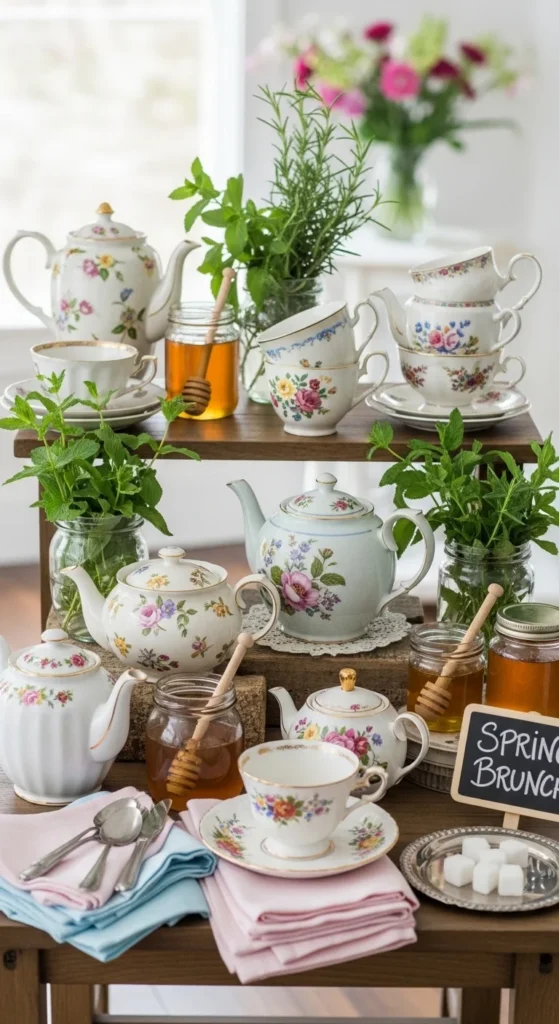 Tea Station with Floral Tea Pots