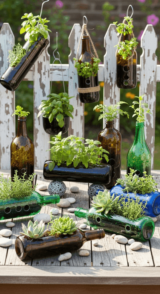 Upcycled Glass Bottle Planters