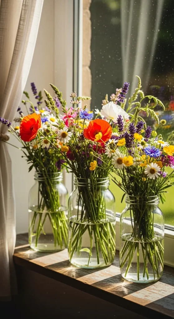 Wildflower Arrangements in Small Jars