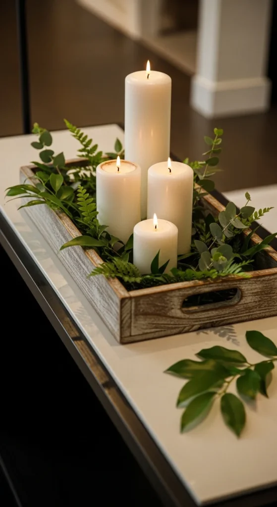 Wooden Tray with Candles