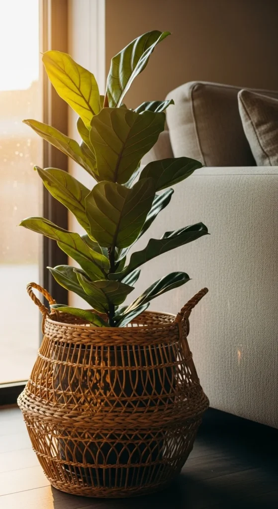 Woven Basket Plant Display