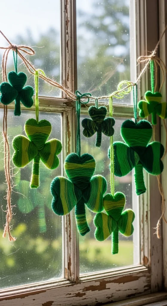 Yarn-Wrapped Shamrocks