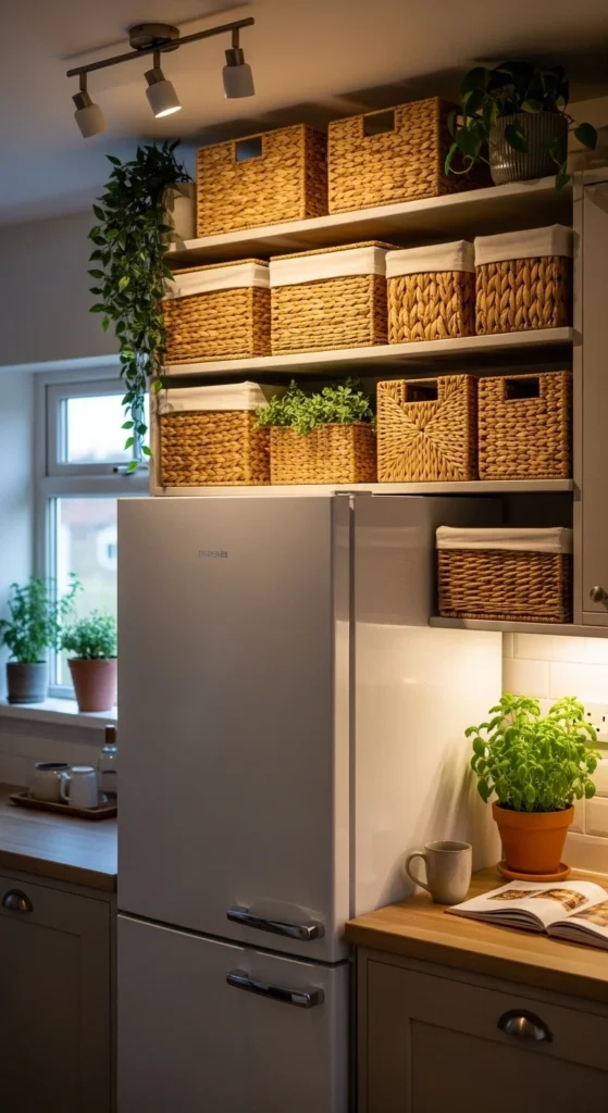 how to decorate above fridge