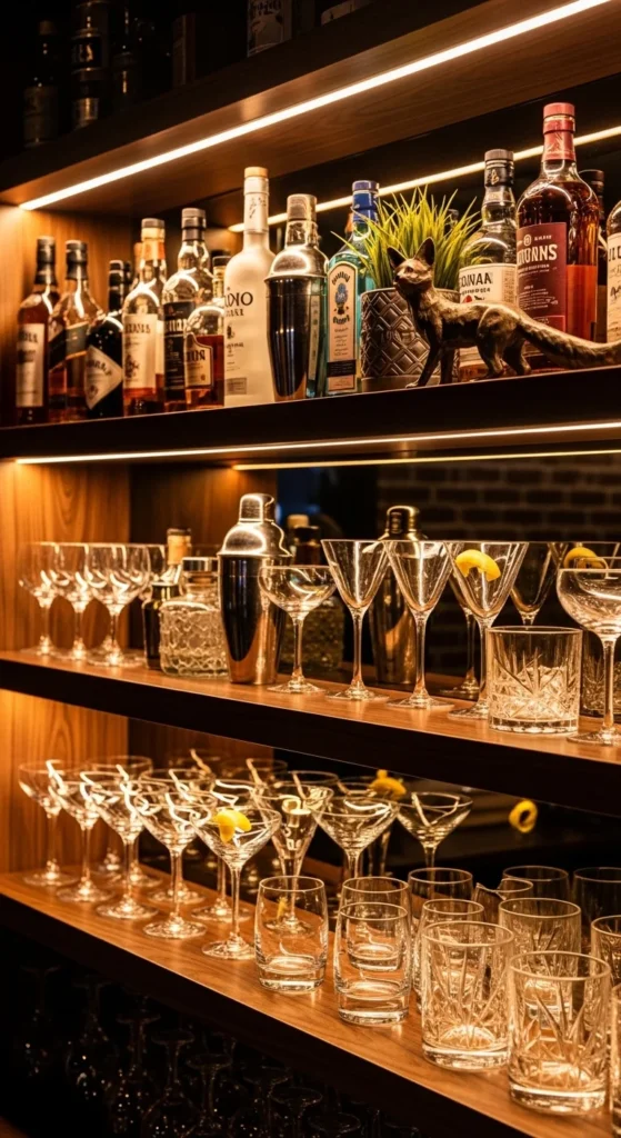 Consider Lighting to Highlight Your Bar Shelves